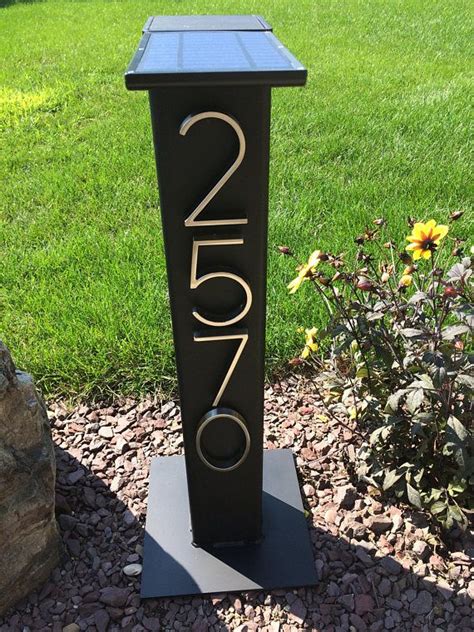 modern metal sign house post solar|yard address signs with solar light.